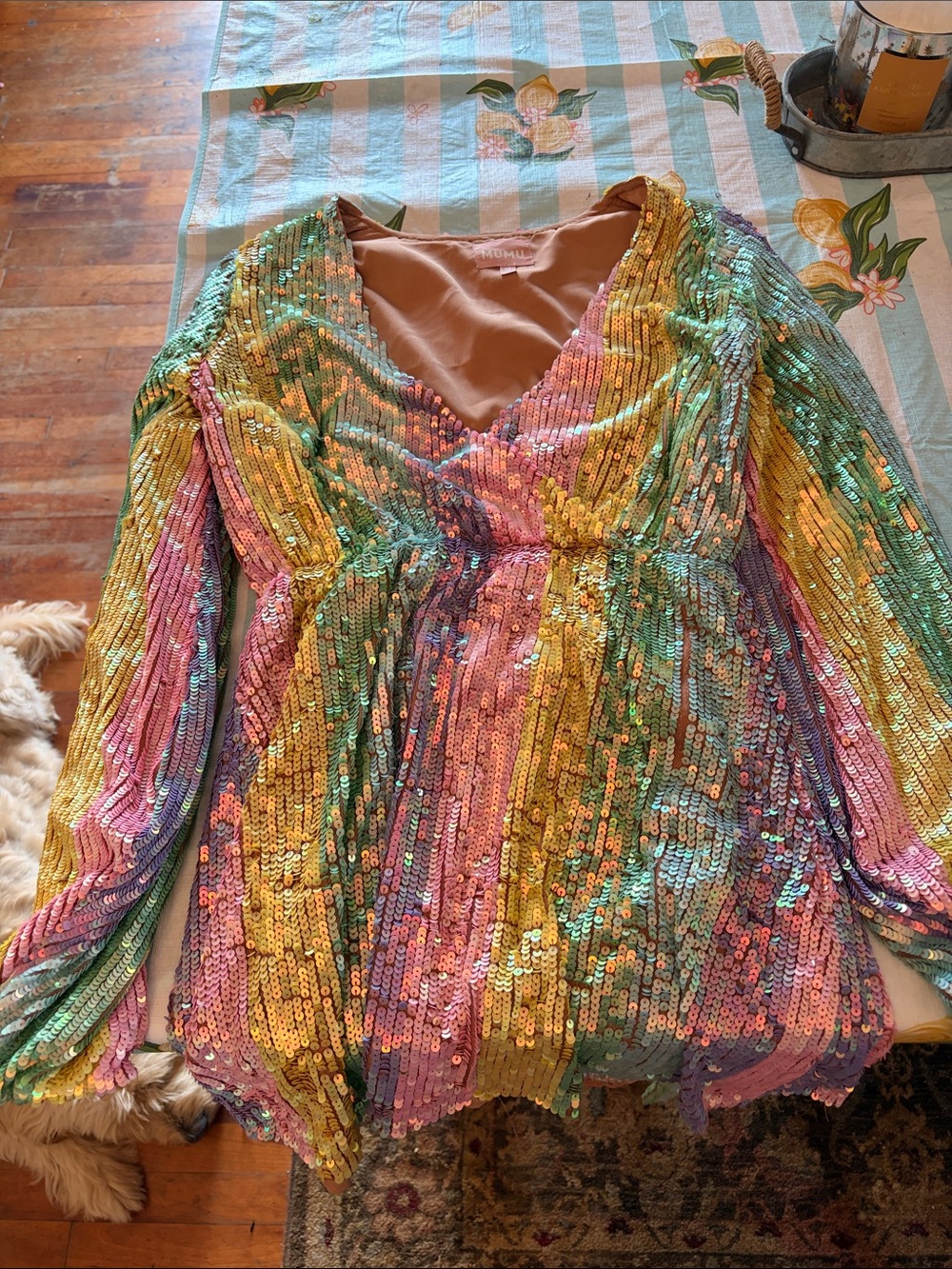Show Me Your MuMu Sequin V-Neck Long Sleeve Rainbow Top